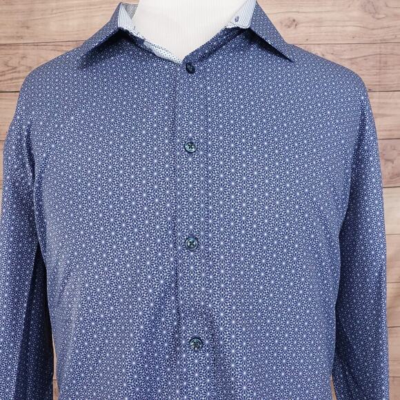 NEW! Tallia Shirt Mens 2XL Blue Geo Print Long Sleeve Button Up Performance - G3 - Picture 1 of 10
